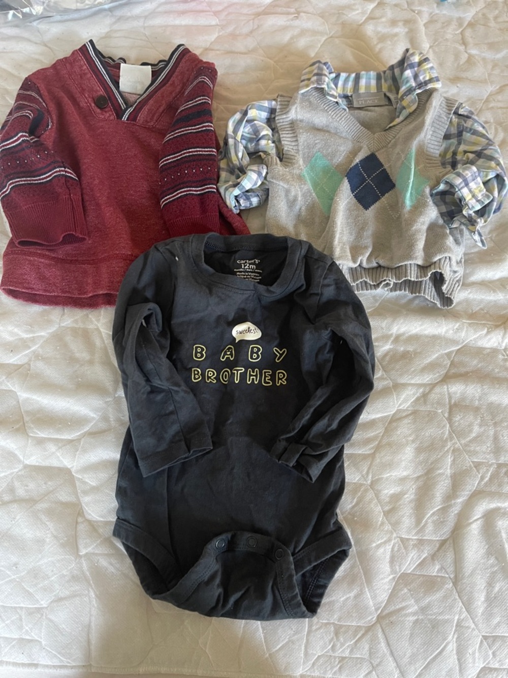 The Children's Place Gray Argyle Sweater with Plaid Collar